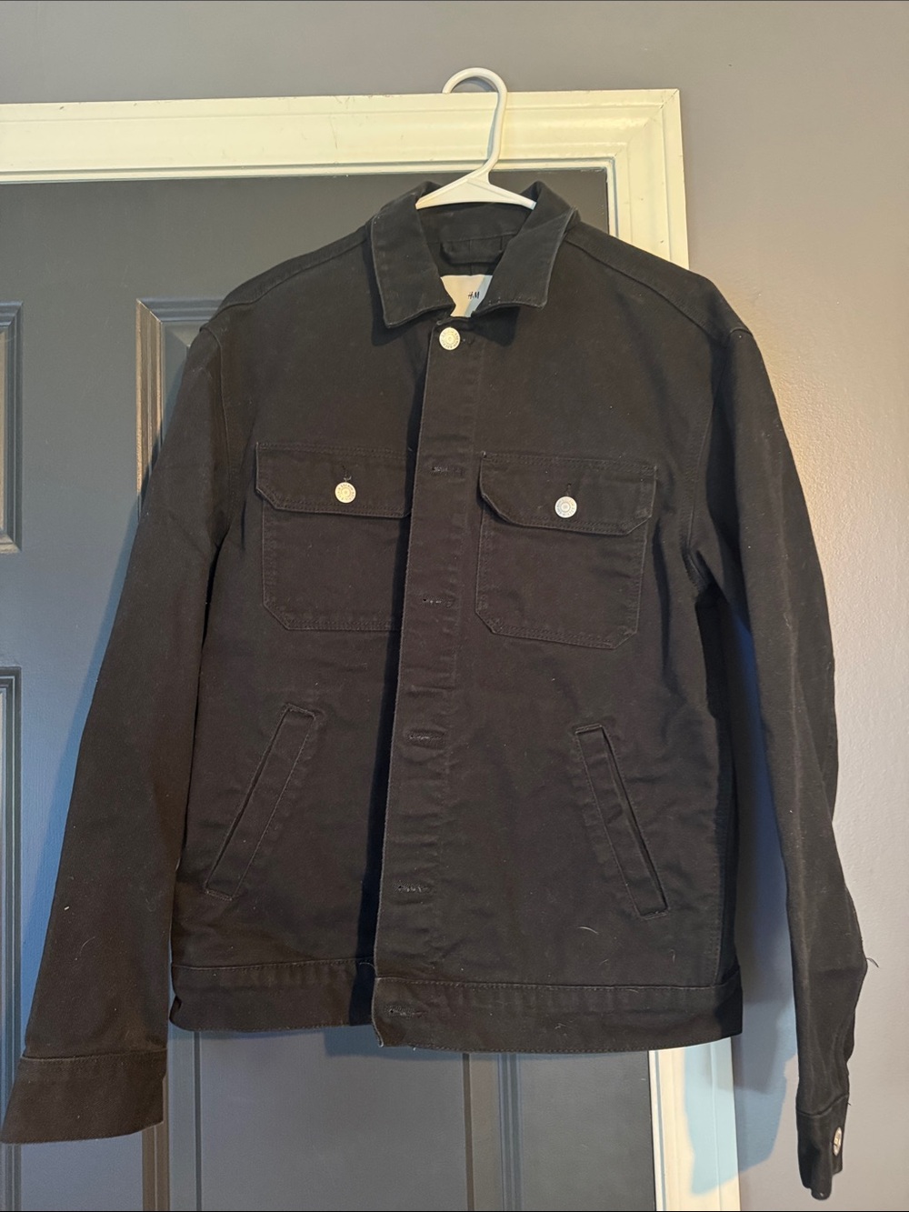H&M Black Cotton-Blend Shirt Jacket